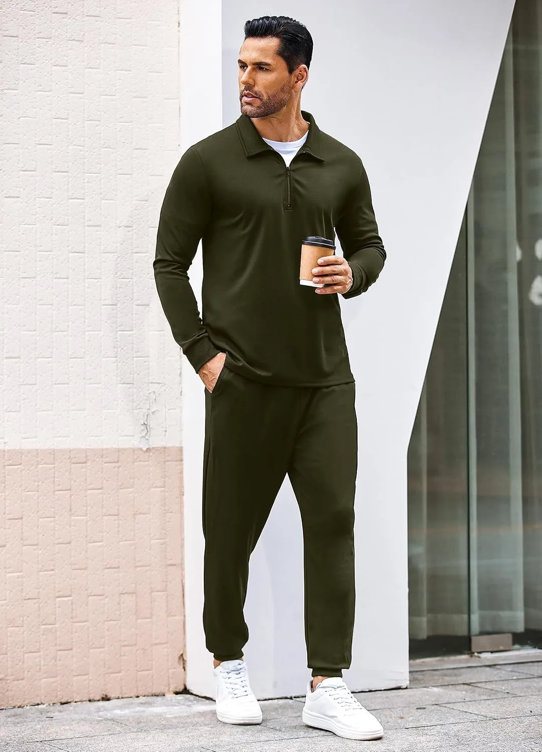 COOFANDY Men's Tracksuit 2 Piece Quarter Zip Polo Athletic Sweatsuits Casual Running Jogging Sport Suit Sets