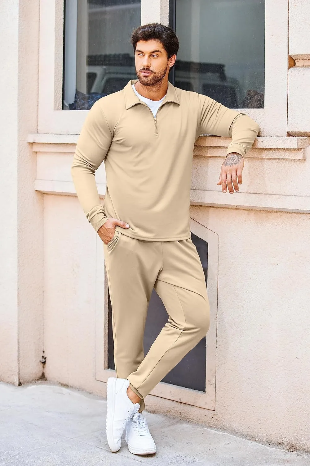 COOFANDY Men's Tracksuit 2 Piece Quarter Zip Polo Athletic Sweatsuits Casual Running Jogging Sport Suit Sets