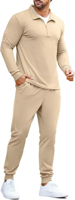 COOFANDY Men's Tracksuit 2 Piece Quarter Zip Polo Athletic Sweatsuits Casual Running Jogging Sport Suit Sets