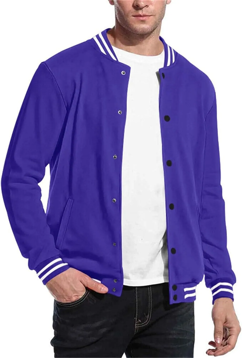 crazynekos Men's Fashion Flight Bomber Jacket Lightweight Solid Color Coat Sportwear Button Windbreaker