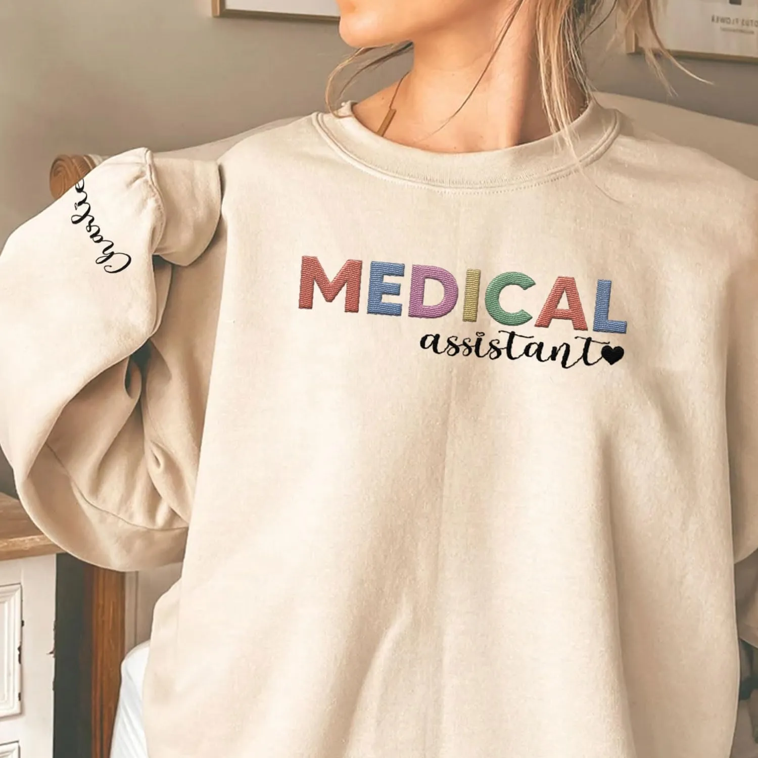 Custom Medical Assistant Embroidered Sweatshirt for Women, MA Nurse Crewneck, Medical Assistant Shirts Gift for Nurse