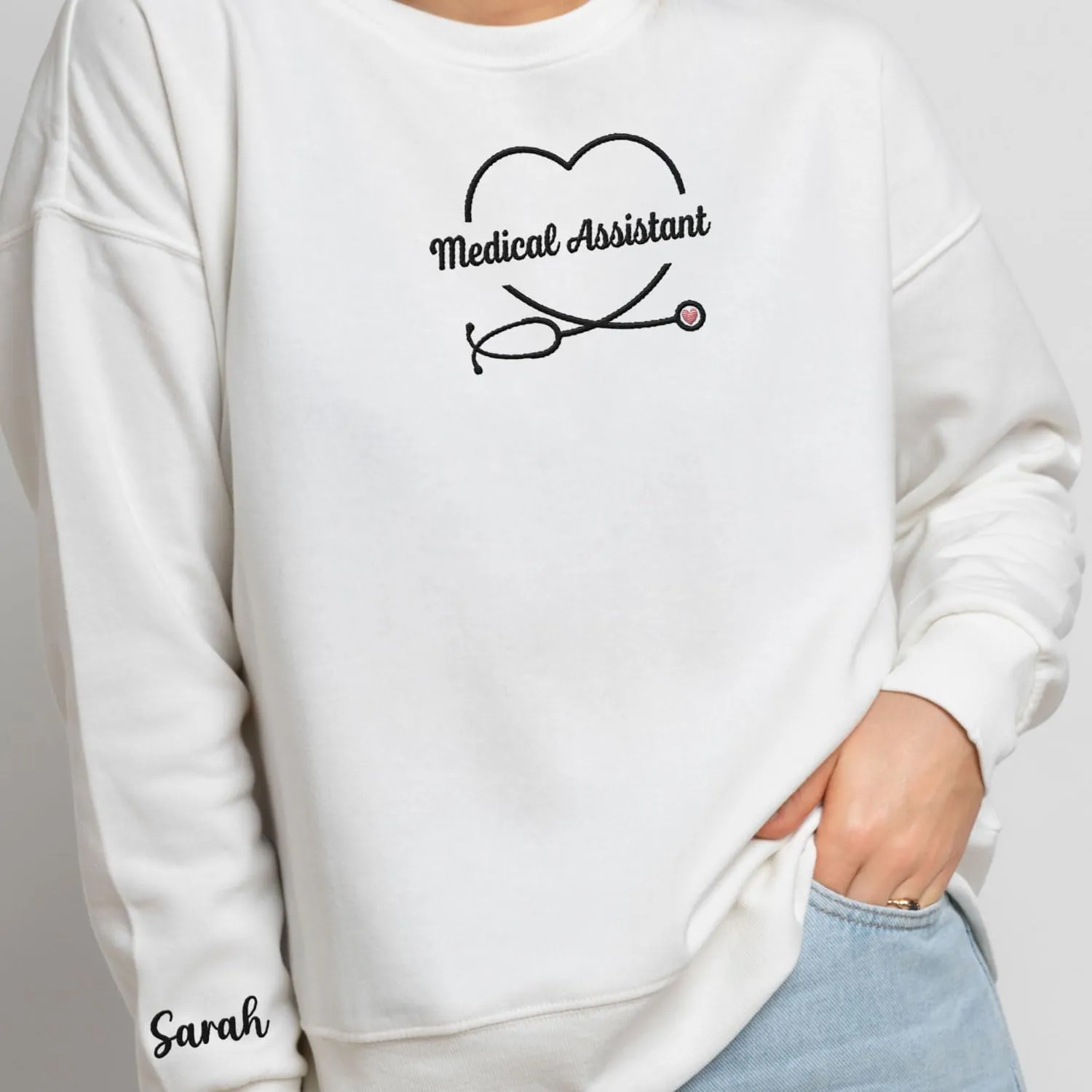 Custom Medical Assistant Embroidered Sweatshirt for Women, MA Nurse Crewneck, Medical Assistant Shirts Gift for Nurse