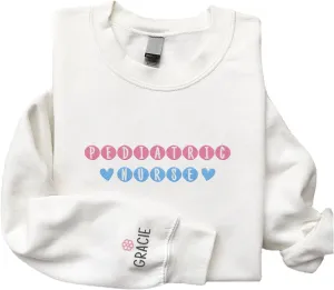 Custom Pediatric Nurse Embroidered Sweatshirt For Women, Personalized Registered Picu Nurse Crewneck Sweatshirt Hoodies