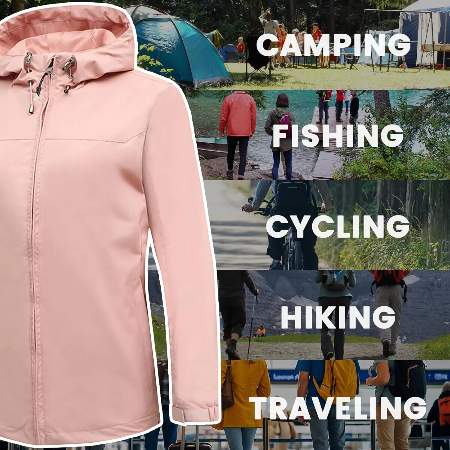 Custom Women's Lightweight Rain Jacket Design Your Waterproof Breathable Hooded Outdoor Softshell Windbreaker