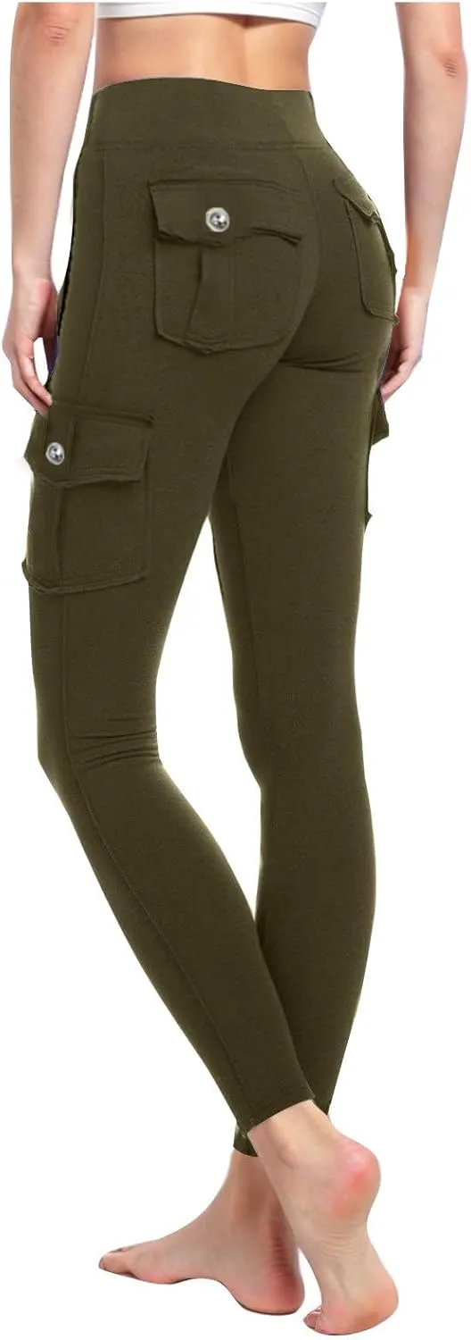 DASAYO Leggings for Women, High Waisted Tummy Control Cargo Leggings, Athletic Workout Yoga Pants with Pockets