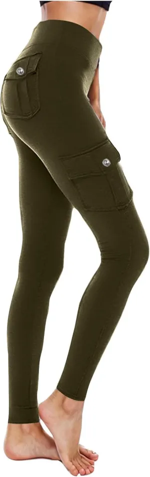 DASAYO Leggings for Women, High Waisted Tummy Control Cargo Leggings, Athletic Workout Yoga Pants with Pockets