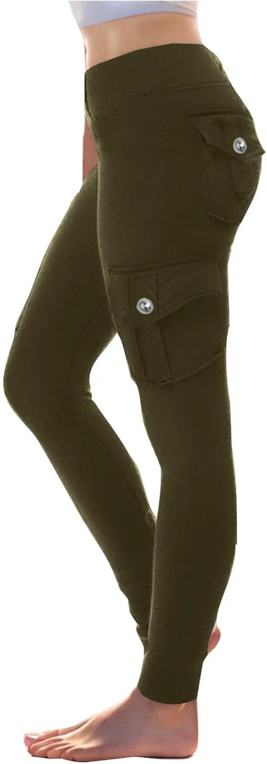 DASAYO Leggings for Women, High Waisted Tummy Control Cargo Leggings, Athletic Workout Yoga Pants with Pockets