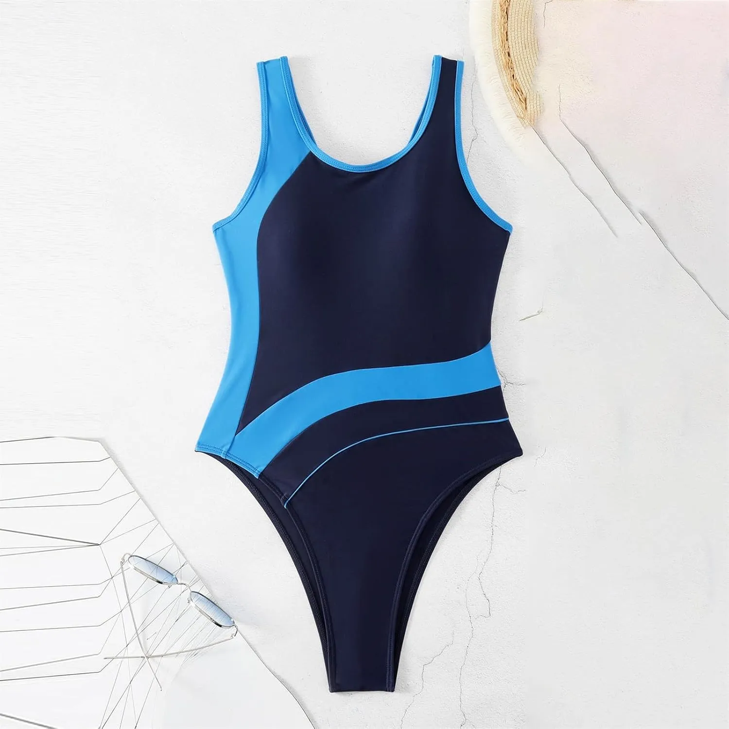 DDAPJ pyju Women's One Piece Swimsuit Color Block Tummy Control Slimming Bathing Suit Backless Athletic Monokini Swimwear