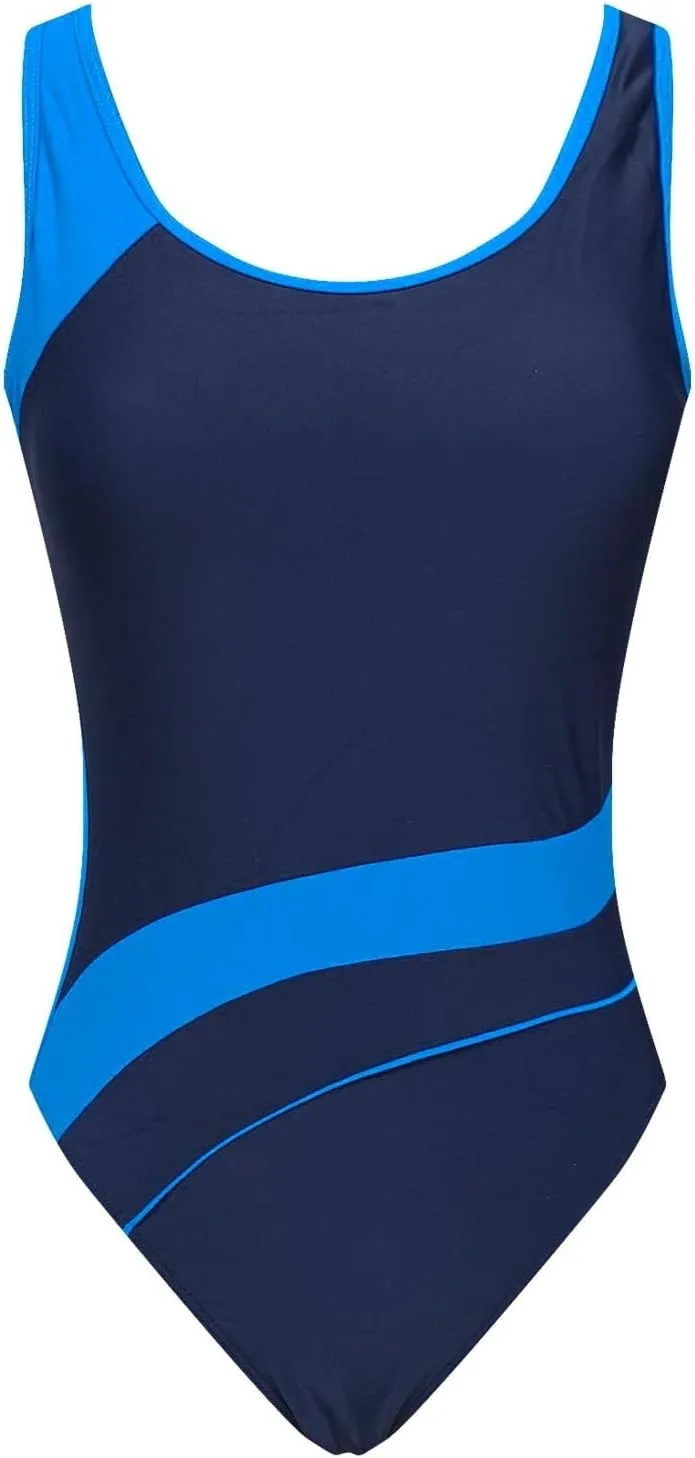 DDAPJ pyju Women's One Piece Swimsuit Color Block Tummy Control Slimming Bathing Suit Backless Athletic Monokini Swimwear