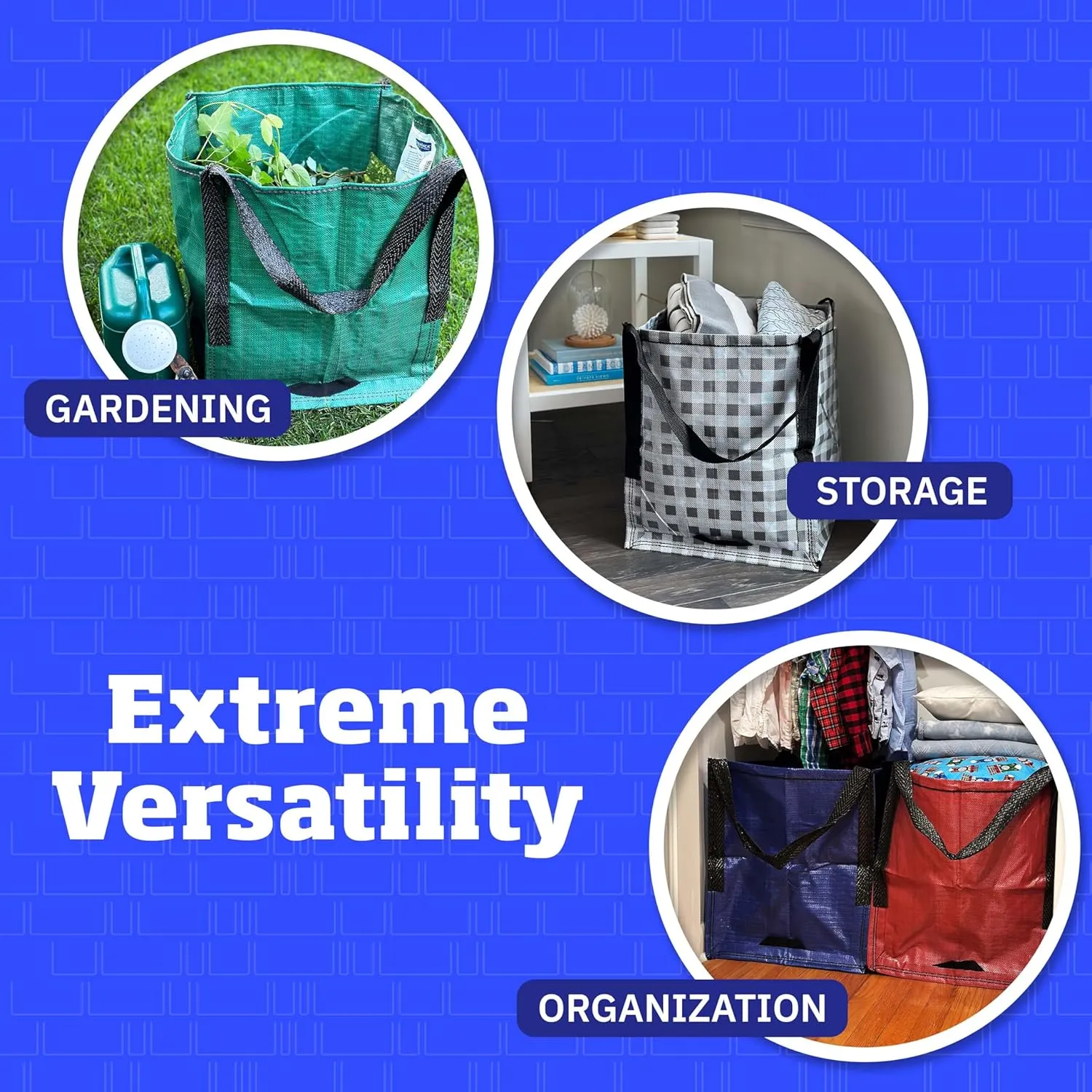 DURASACK Heavy Duty Storage Tote Bag 22-Gallon Rugged Woven Polypropylene Moving Bag, Reusable Self-Standing Design, Holds up to 500 Pounds, Pack of 4, Green