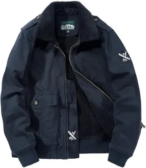 ebossy Men's Sportswear Sherpa Lined Zip Up Military Aviator Bomber Jacket