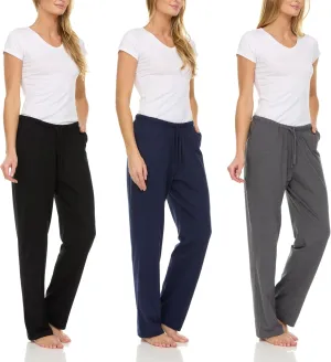 Essential Elements 3 Pack: Womens Cotton Jersey Pants - 100% Cotton Lounge Athletic Casual Sleep Casual Pajama PJ Pants