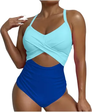 Firzero High Waisted Swimsuits for Women Tummy Control Swimsuits 2024 One Piece Cut Out Ruched Bathing Suit Sexy Swimwear