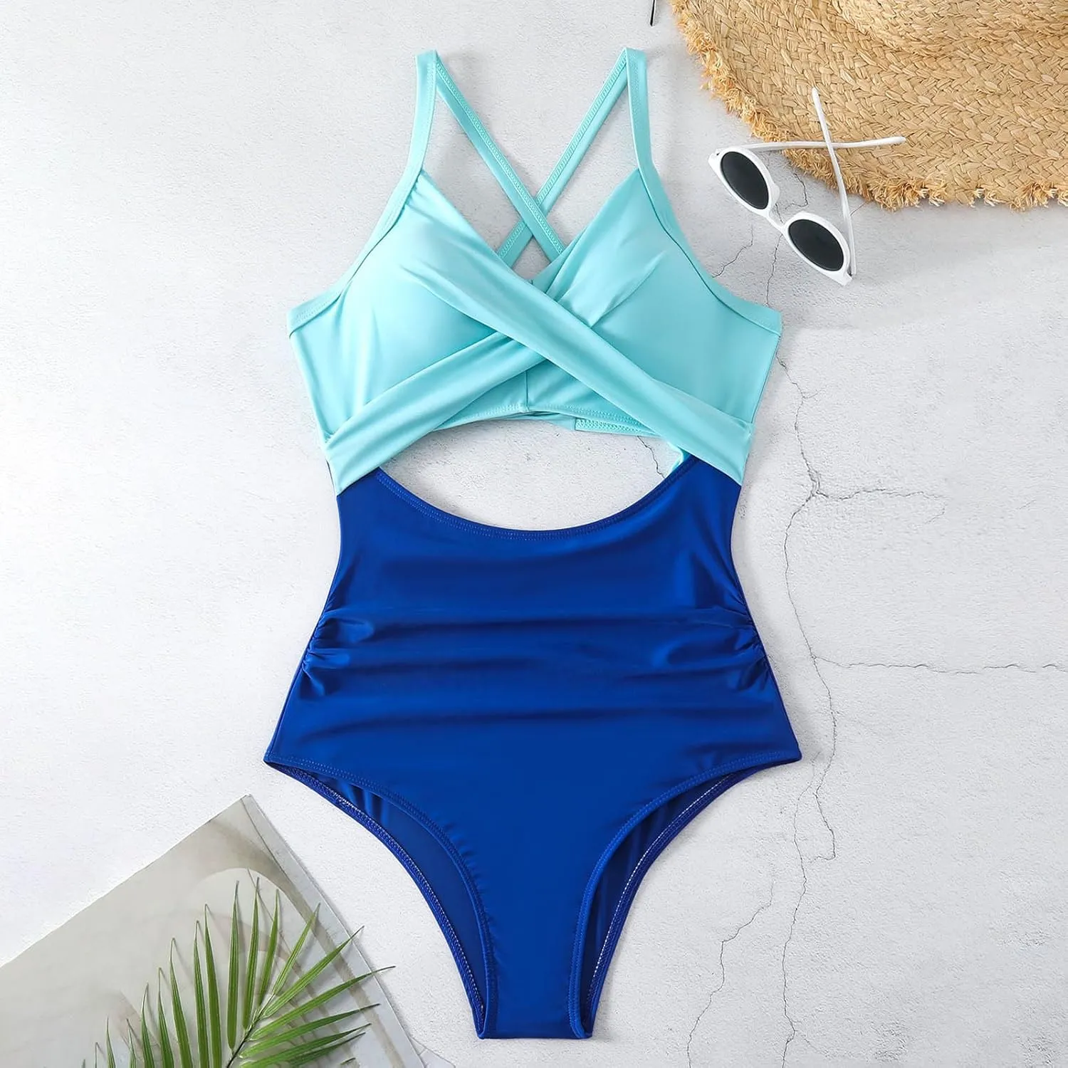Firzero High Waisted Swimsuits for Women Tummy Control Swimsuits 2024 One Piece Cut Out Ruched Bathing Suit Sexy Swimwear