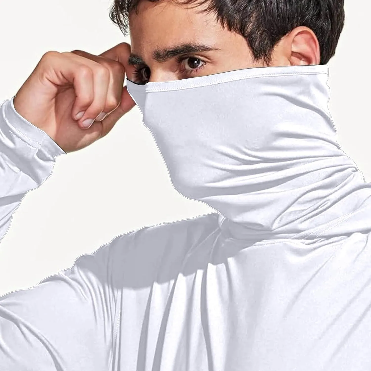 Fishing Shirt for Men UPF 50  UV Sun Shirts Outdoor Fishing Hoodie with Gaiter Long Sleeve Hiking Shirts Rash Guards