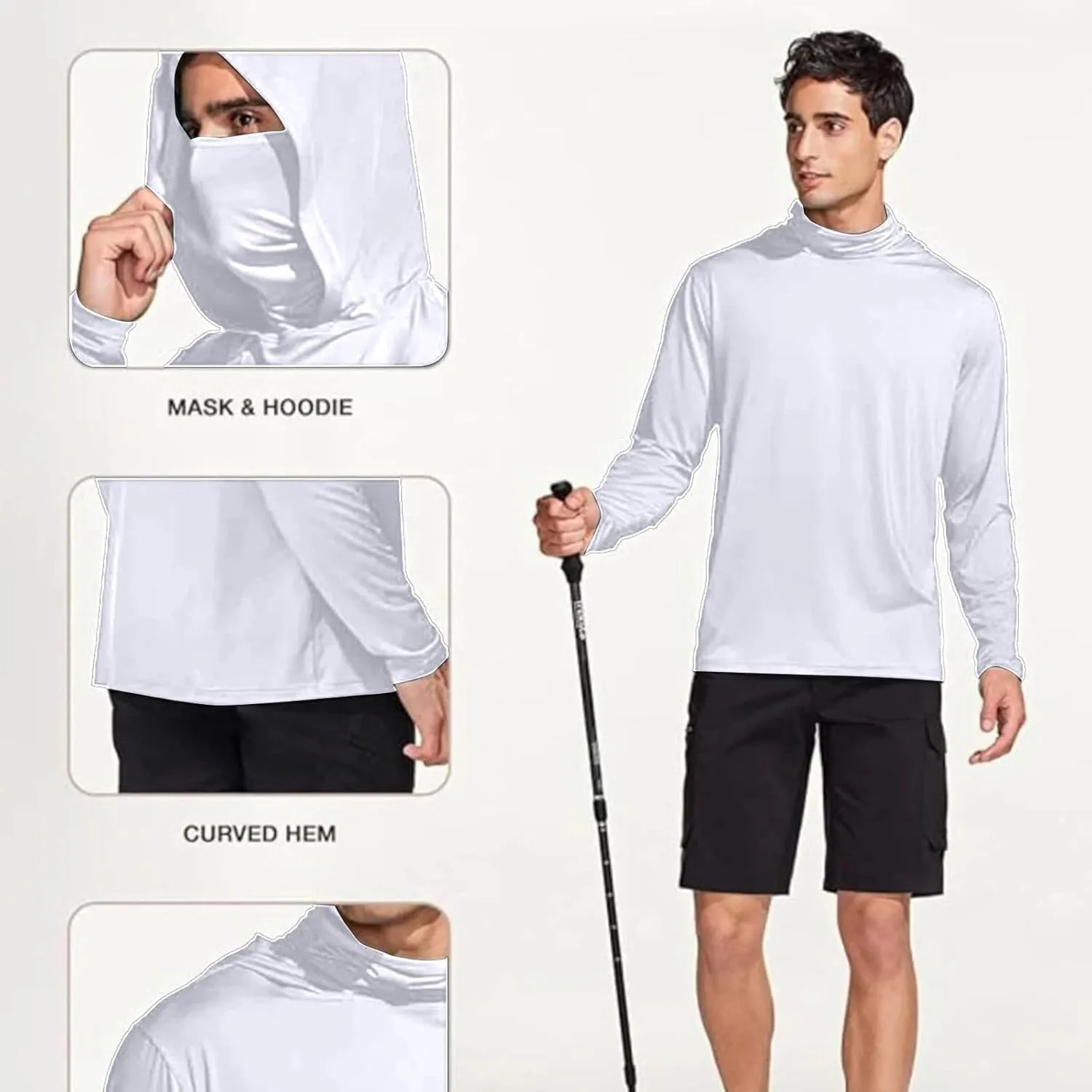 Fishing Shirt for Men UPF 50  UV Sun Shirts Outdoor Fishing Hoodie with Gaiter Long Sleeve Hiking Shirts Rash Guards