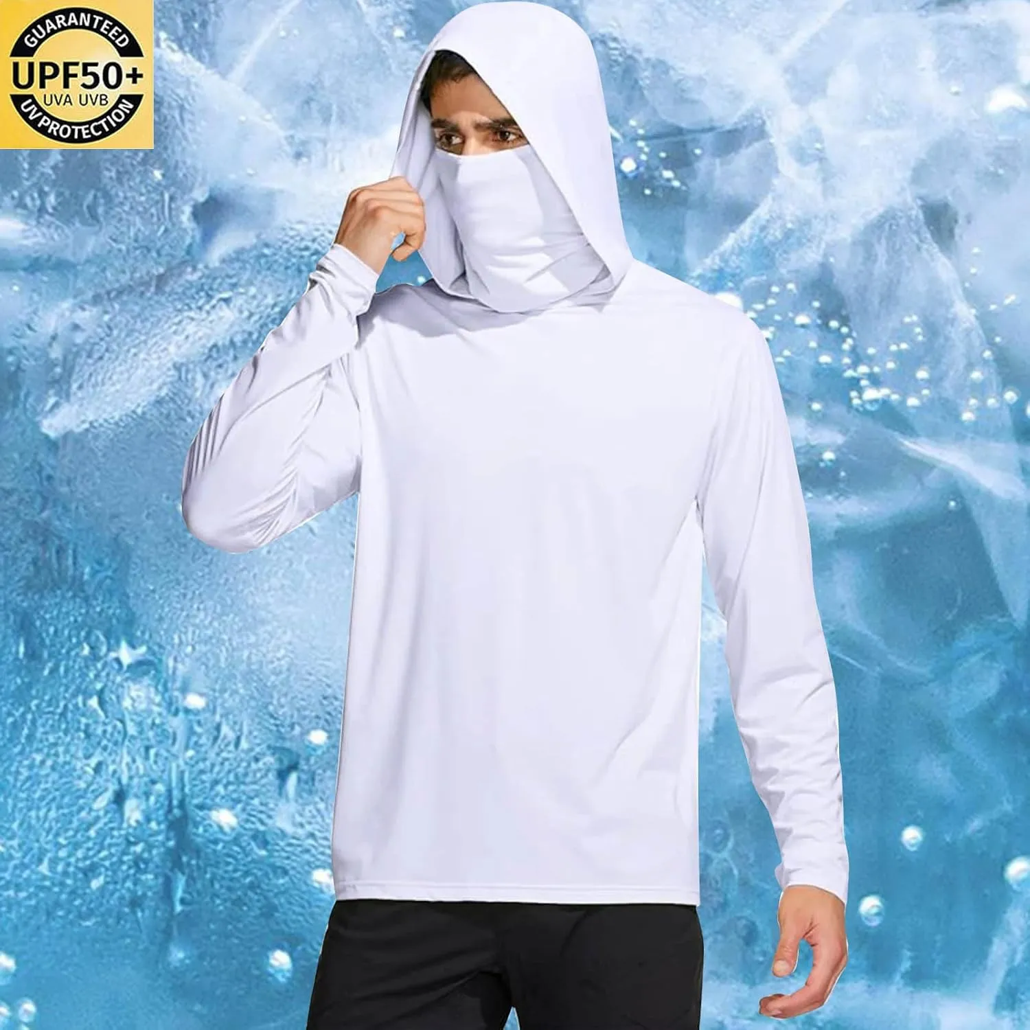 Fishing Shirt for Men UPF 50  UV Sun Shirts Outdoor Fishing Hoodie with Gaiter Long Sleeve Hiking Shirts Rash Guards