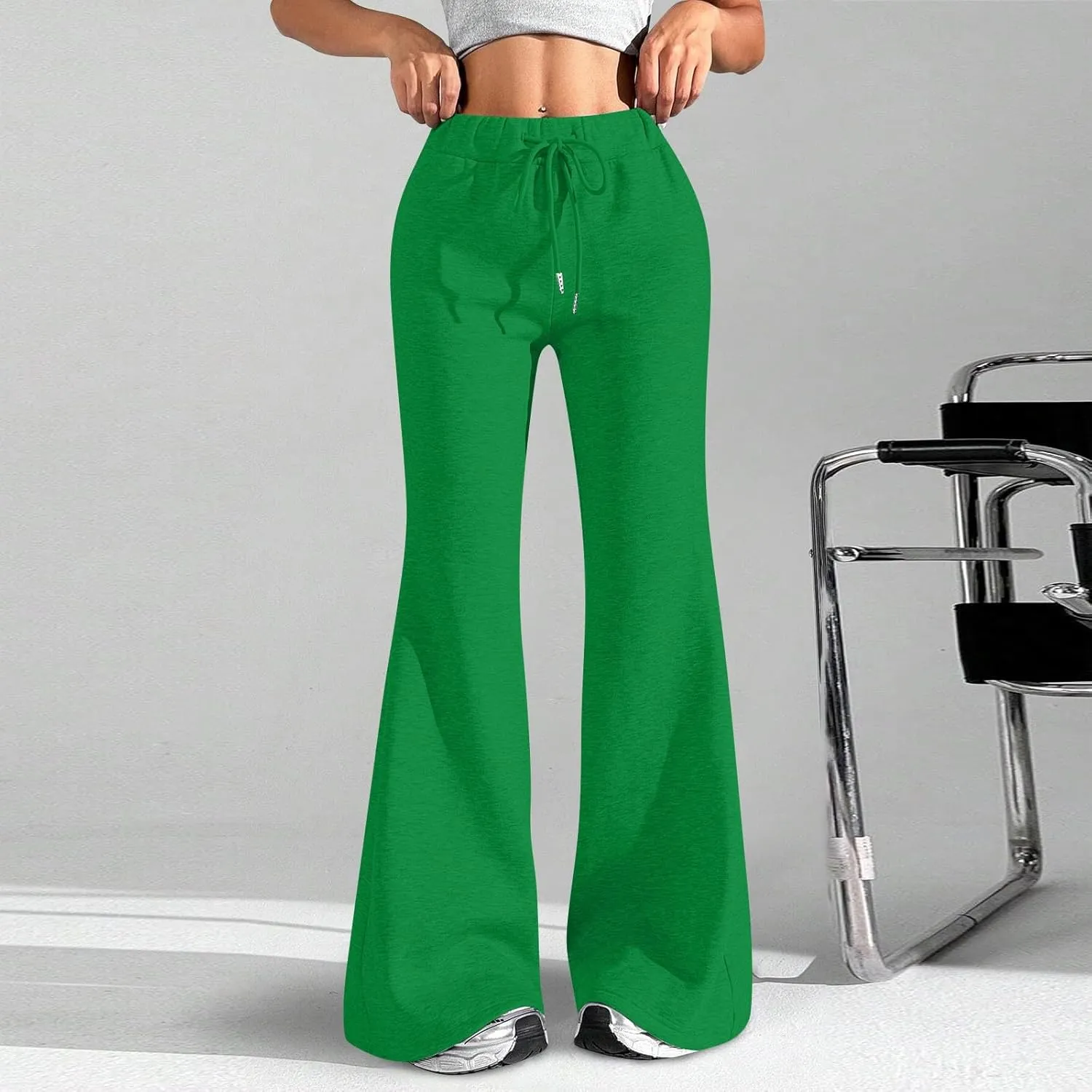 Flare Wide Leg Sweatpants Women Baggy Drawstring Athletic Pants High Waisted Joggers with Pockets Pants Bell Bottoms