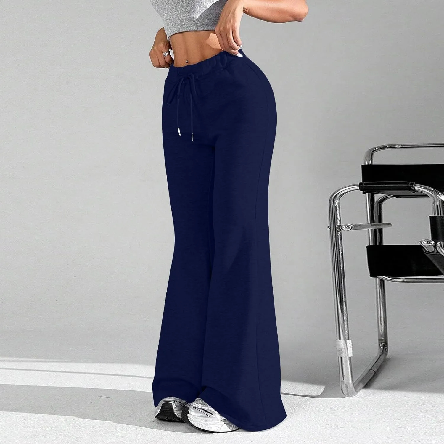 Flare Wide Leg Sweatpants Women Baggy Drawstring Athletic Pants High Waisted Joggers with Pockets Pants Bell Bottoms