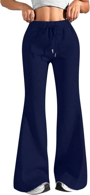 Flare Wide Leg Sweatpants Women Baggy Drawstring Athletic Pants High Waisted Joggers with Pockets Pants Bell Bottoms