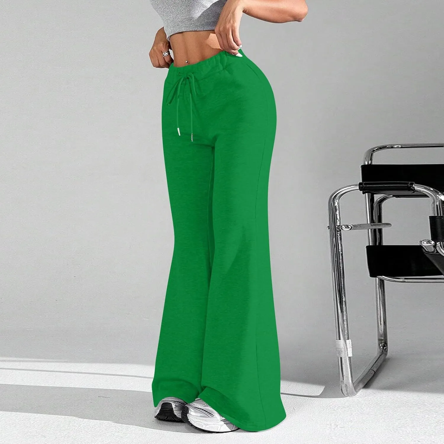 Flare Wide Leg Sweatpants Women Baggy Drawstring Athletic Pants High Waisted Joggers with Pockets Pants Bell Bottoms