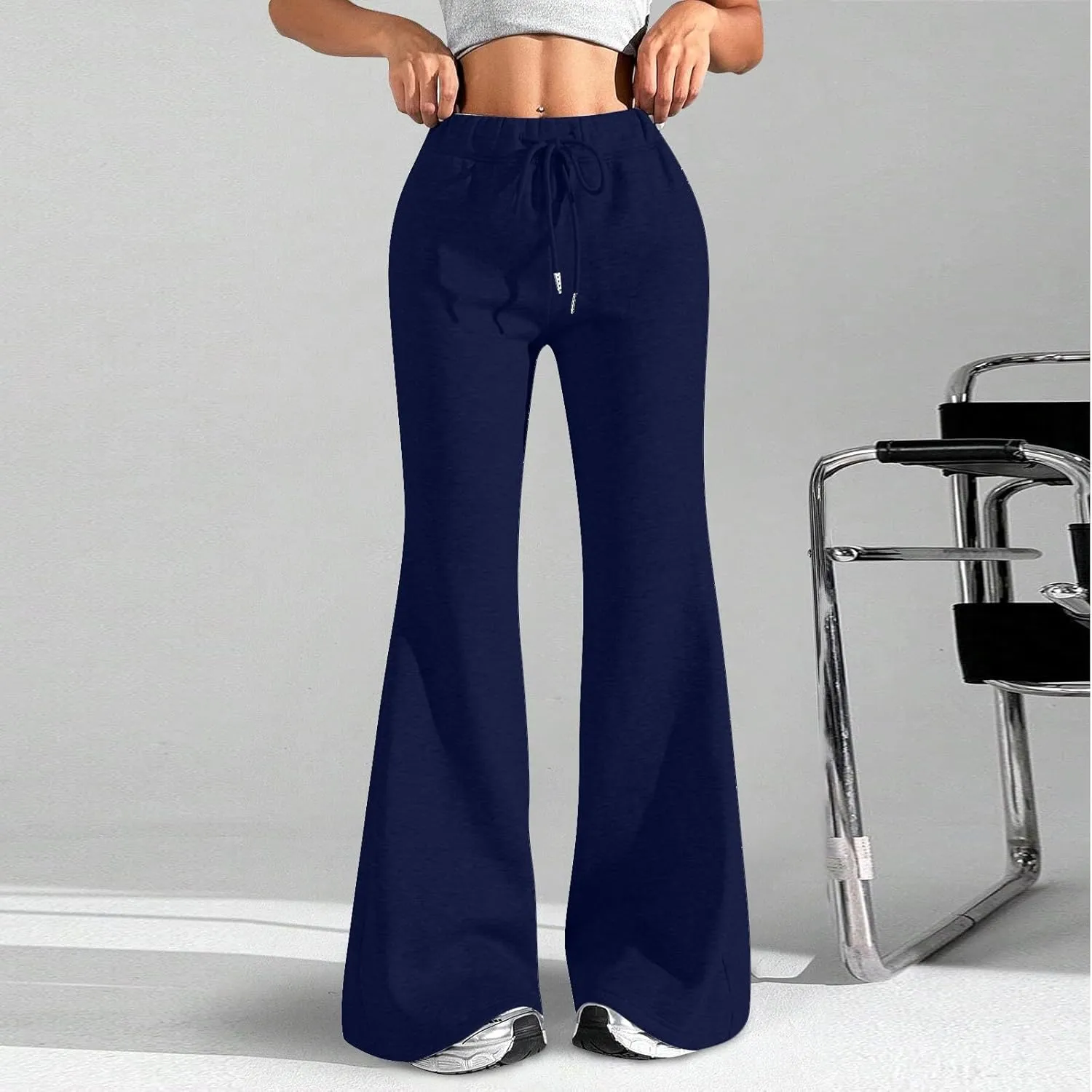 Flare Wide Leg Sweatpants Women Baggy Drawstring Athletic Pants High Waisted Joggers with Pockets Pants Bell Bottoms