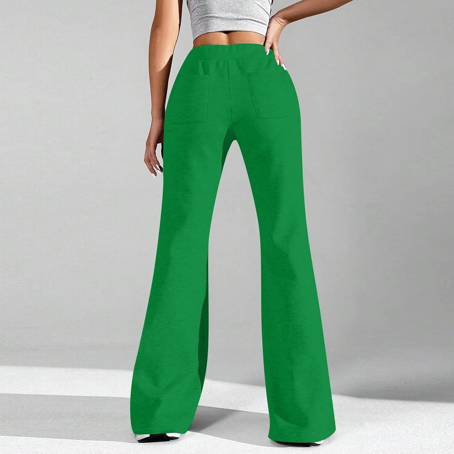 Flare Wide Leg Sweatpants Women Baggy Drawstring Athletic Pants High Waisted Joggers with Pockets Pants Bell Bottoms