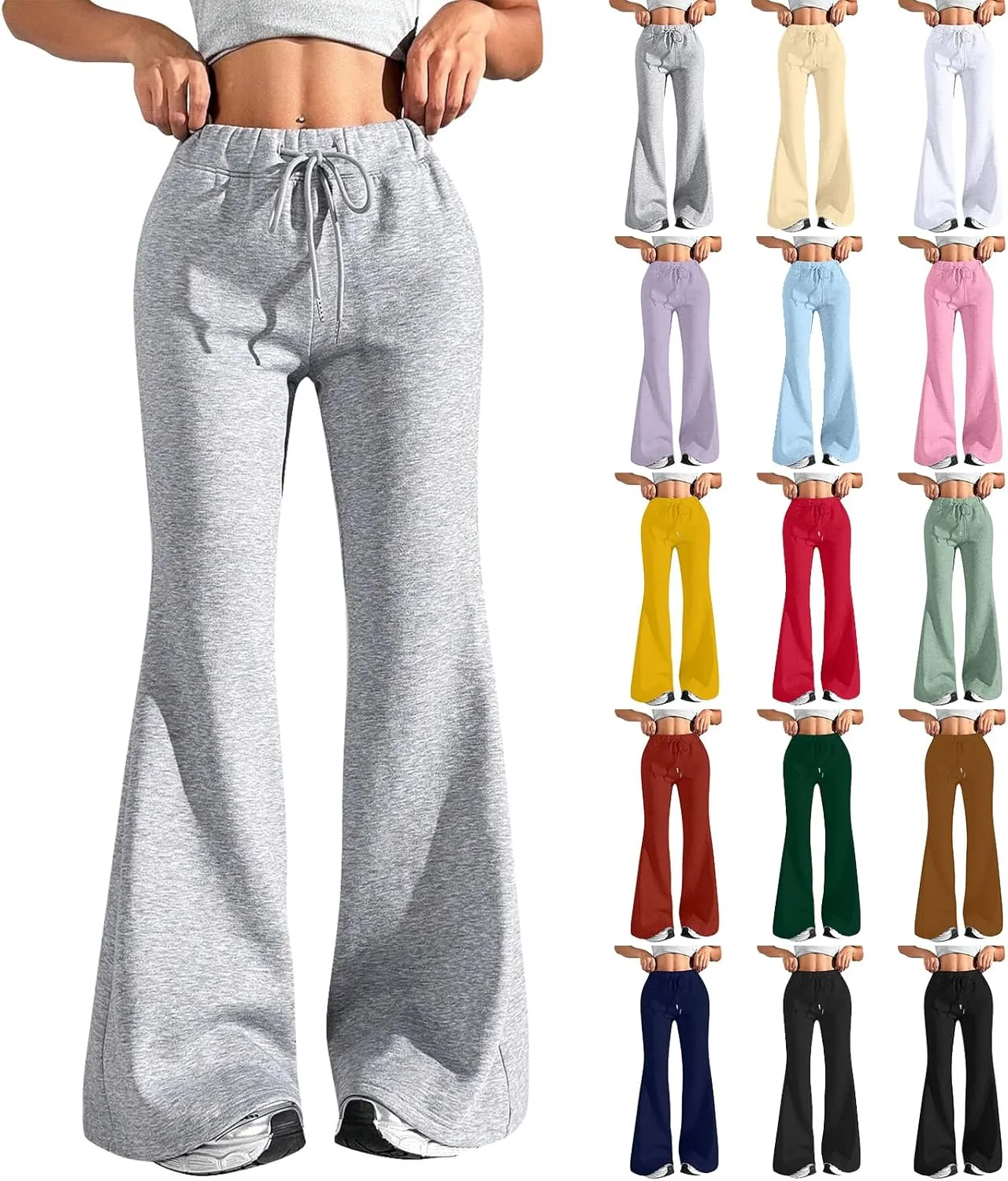 Flare Wide Leg Sweatpants Women Cute Elastic High Waisted Fleece Lined Sweat Pants with Pockets Comfy Lounge Pants