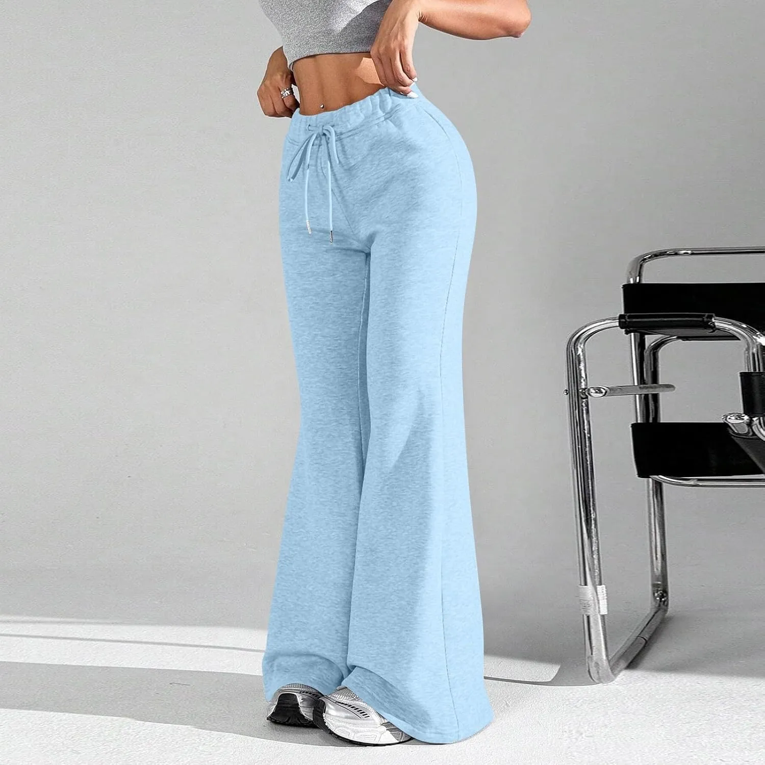 Flare Wide Leg Sweatpants Women Cute Y2k High Waisted Fleece Lined Sweat Pants with Pockets Comfy Lounge Pants