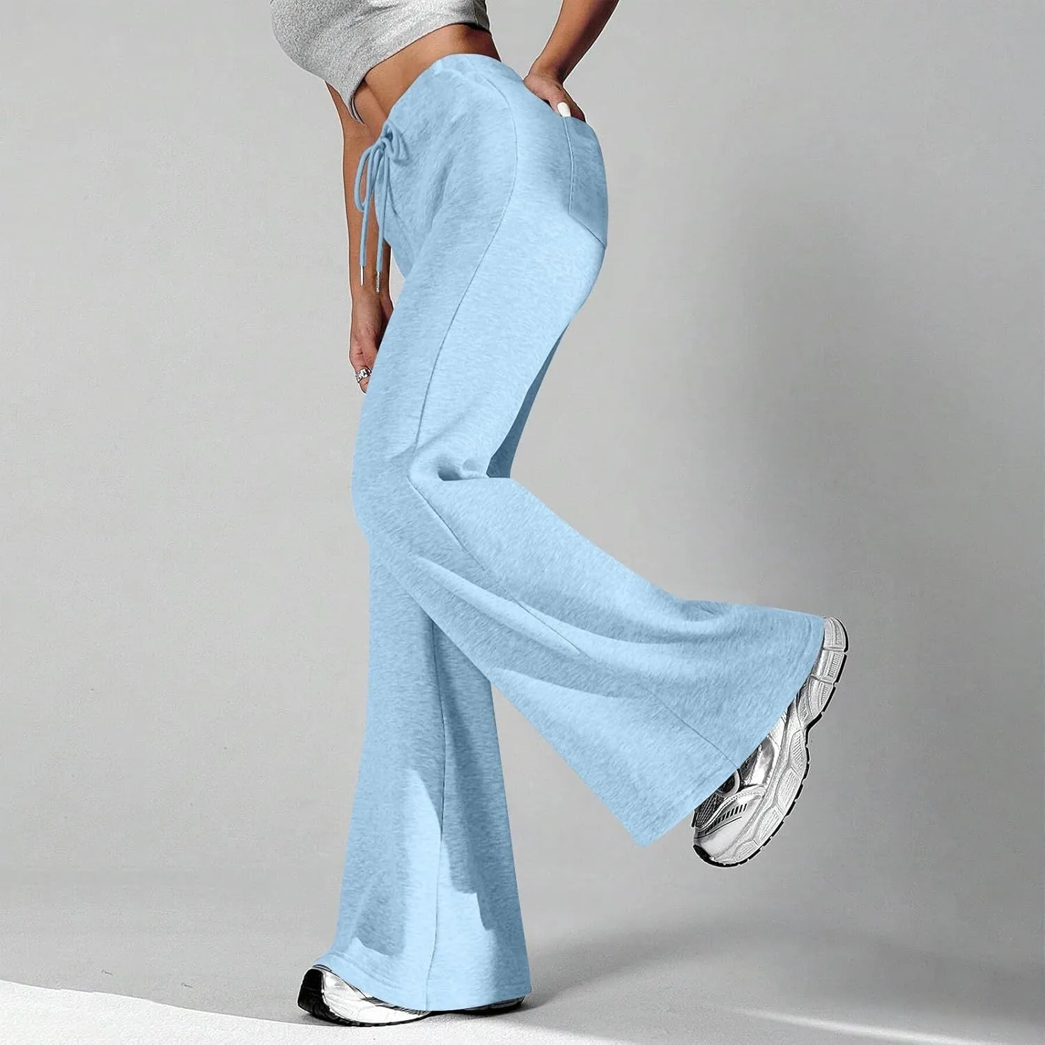 Flare Wide Leg Sweatpants Women Cute Y2k High Waisted Fleece Lined Sweat Pants with Pockets Comfy Lounge Pants