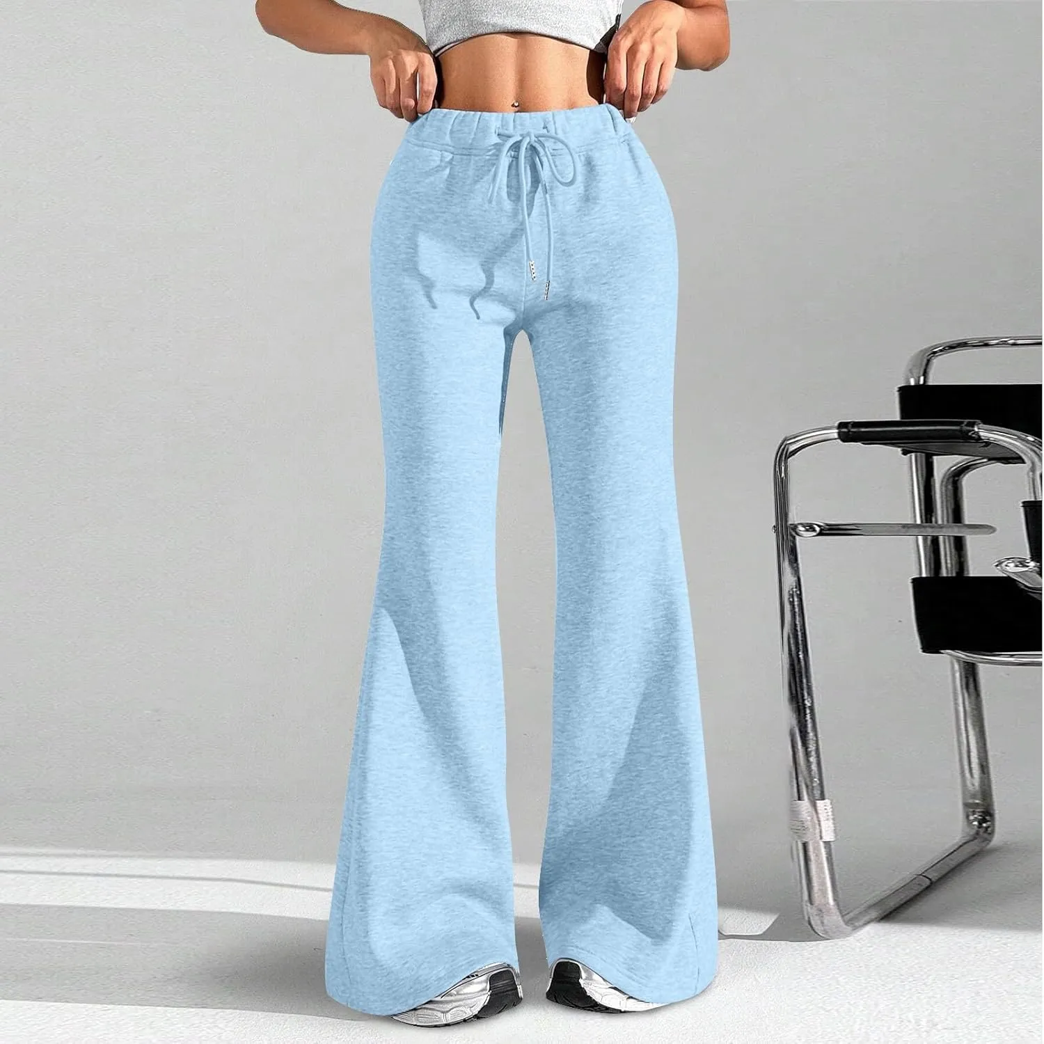 Flare Wide Leg Sweatpants Women Cute Y2k High Waisted Fleece Lined Sweat Pants with Pockets Comfy Lounge Pants
