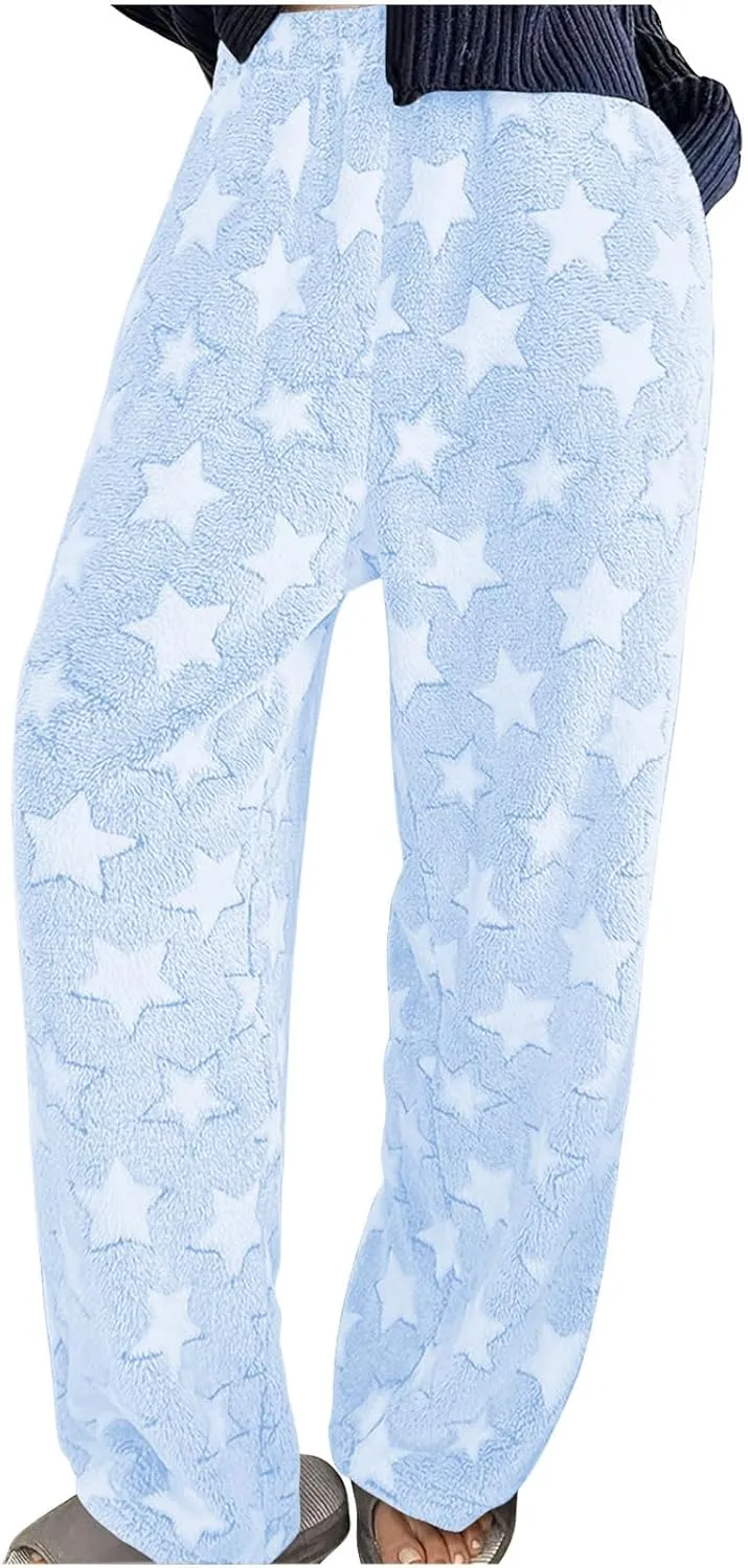 Fleece Sweatpants Women Printed Fashion Workout Warm Soft Joggers Pants Comfy Straight Leg Baggy Lounge Bottoms 2024