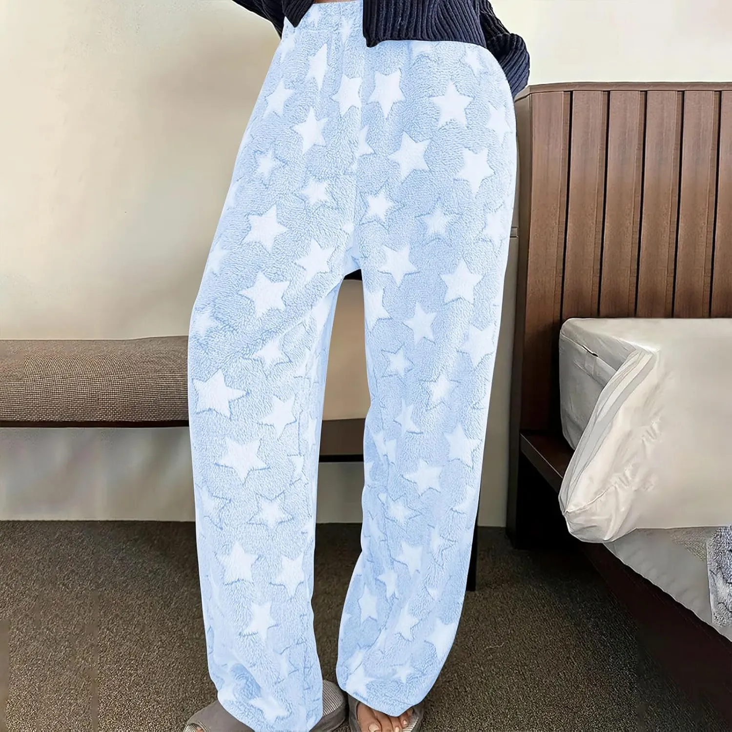 Fleece Sweatpants Women Printed Fashion Workout Warm Soft Joggers Pants Comfy Straight Leg Baggy Lounge Bottoms 2024