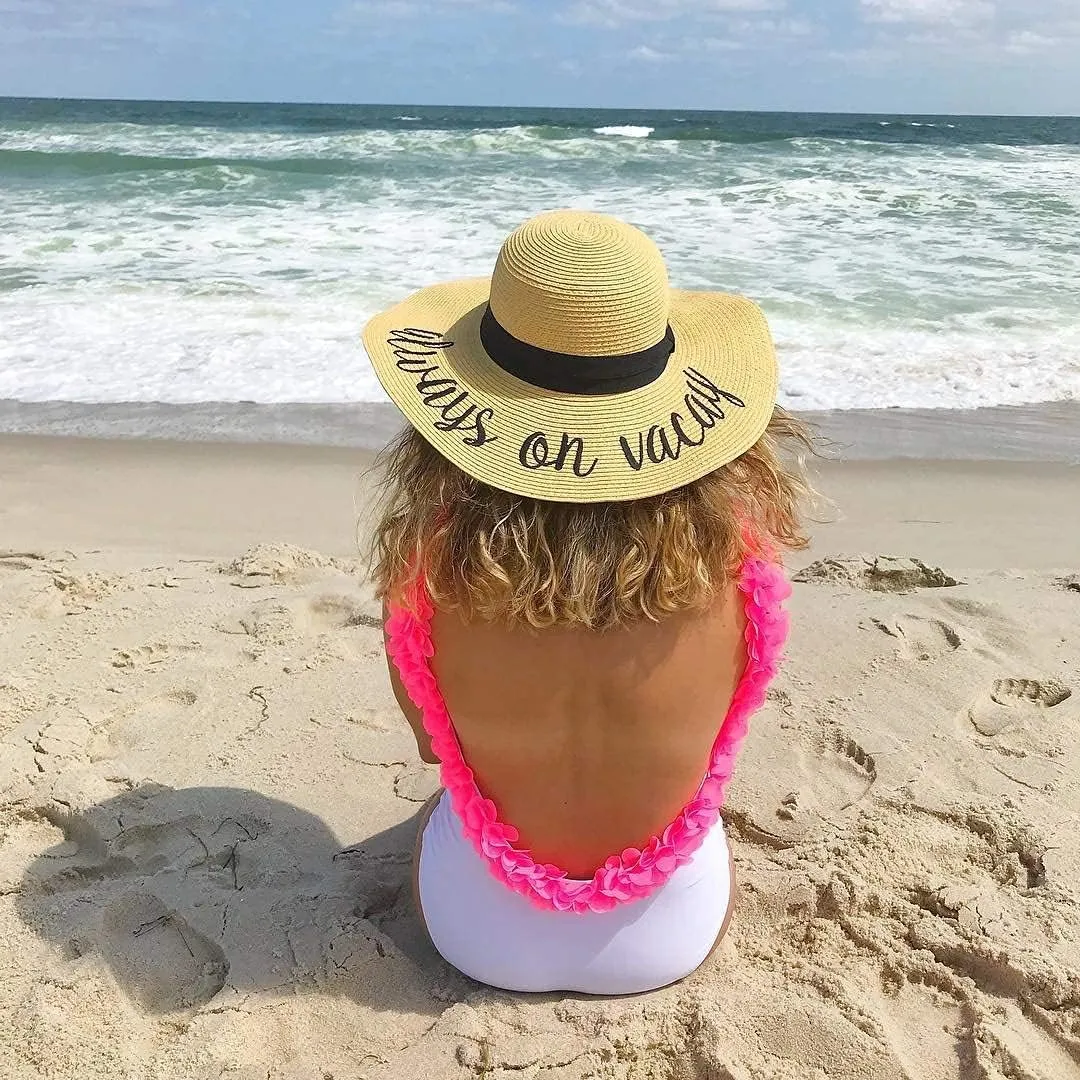 Funky Junque Women's Stylish Beach Sun Hat with Hello Sunshine Embroidery - UPF 50  Protection