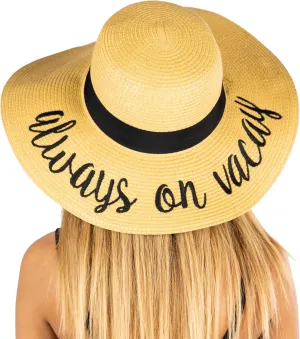 Funky Junque Women's Stylish Beach Sun Hat with Hello Sunshine Embroidery - UPF 50  Protection