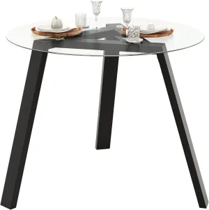 Giantex Round Glass Dining Table for 4 - Small Coffee Table with Rubber Wood Frame, Stable Triangular Structure, 36” Round Breakfast Table, Dinette Table for Living Room, Kitchen Table (Black)