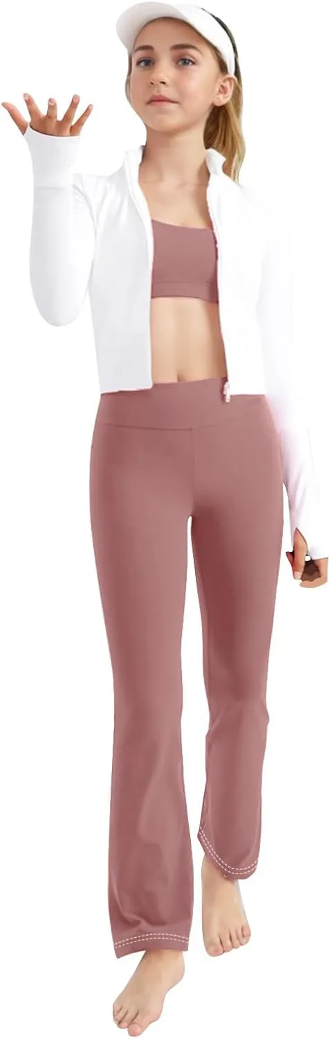 Girl's Bootcut Leggings Kids Stretch High Waisted Flare Yoga Pants Girls Workout Bell Bottoms Leggings Full Length