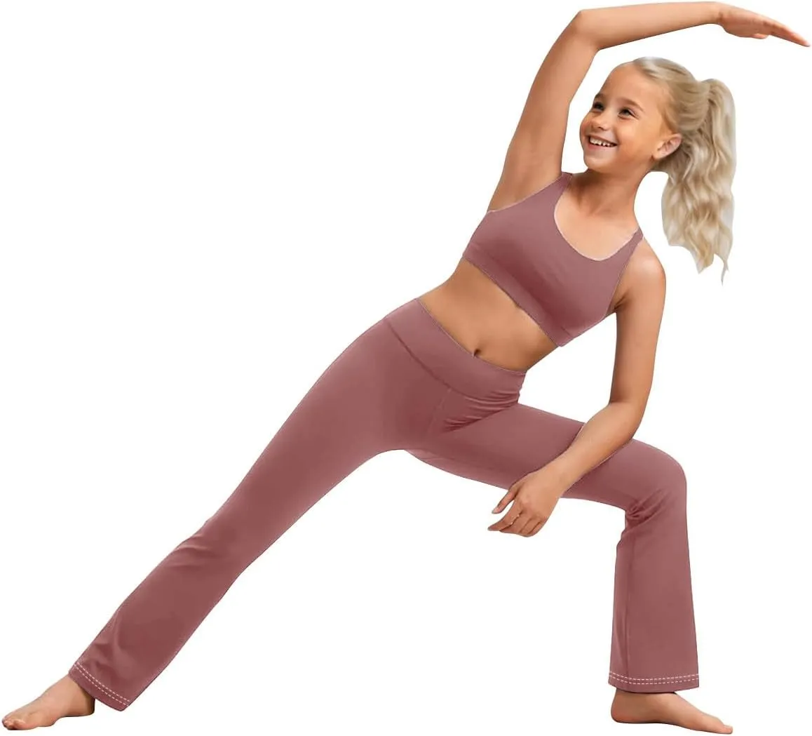 Girl's Bootcut Leggings Kids Stretch High Waisted Flare Yoga Pants Girls Workout Bell Bottoms Leggings Full Length