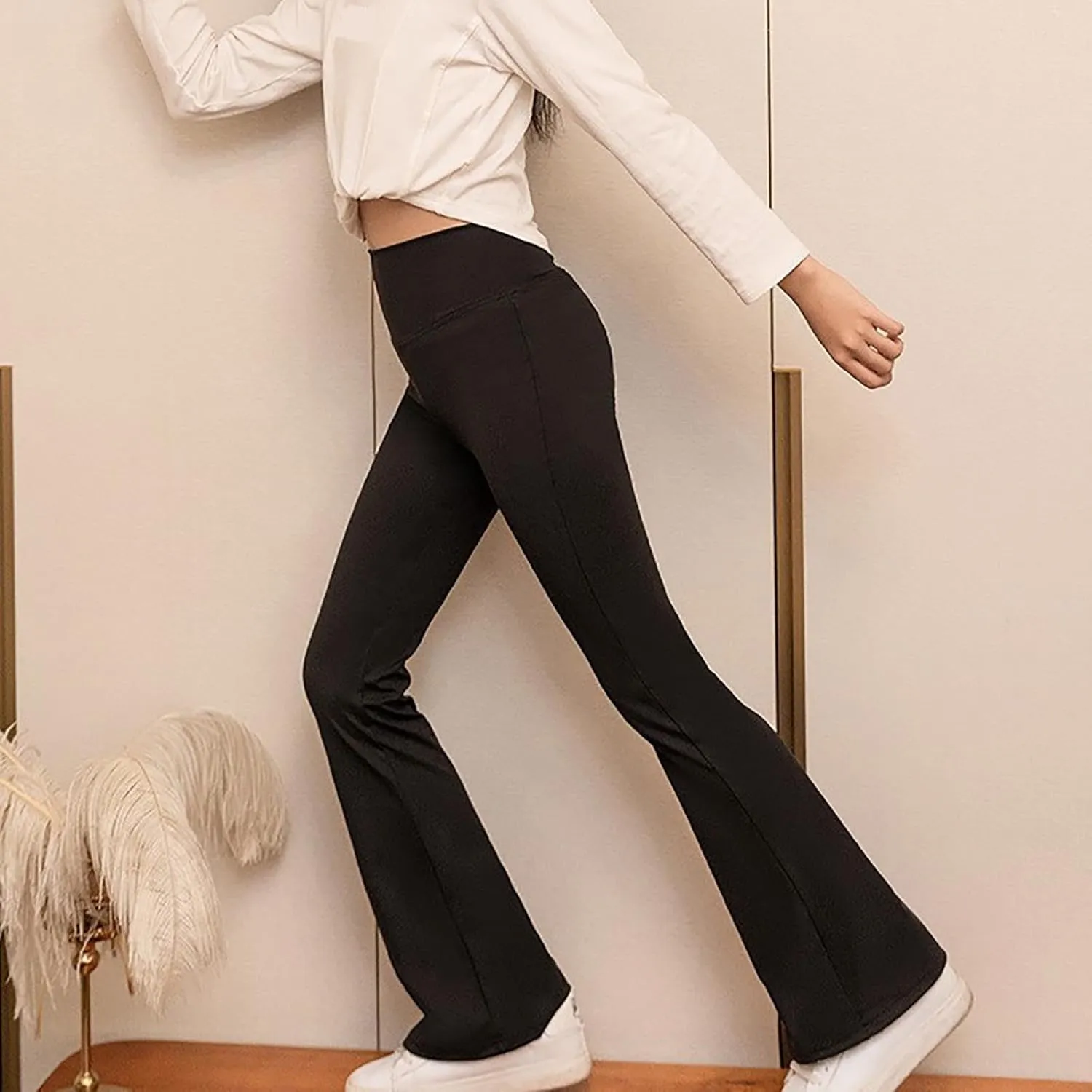 Girls Flare Leggings with Pockets High Waisted Bell Bottoms Yoga Pants Girls Dance Athletic Leggings Stretch Tights