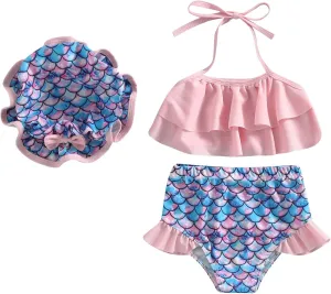 Girls Swimsuit 2 Piece Bathing Suit Quick Dry Print Vest Ruffle Shorts Tankini Set Cover Up Beach Bikini Swimwear