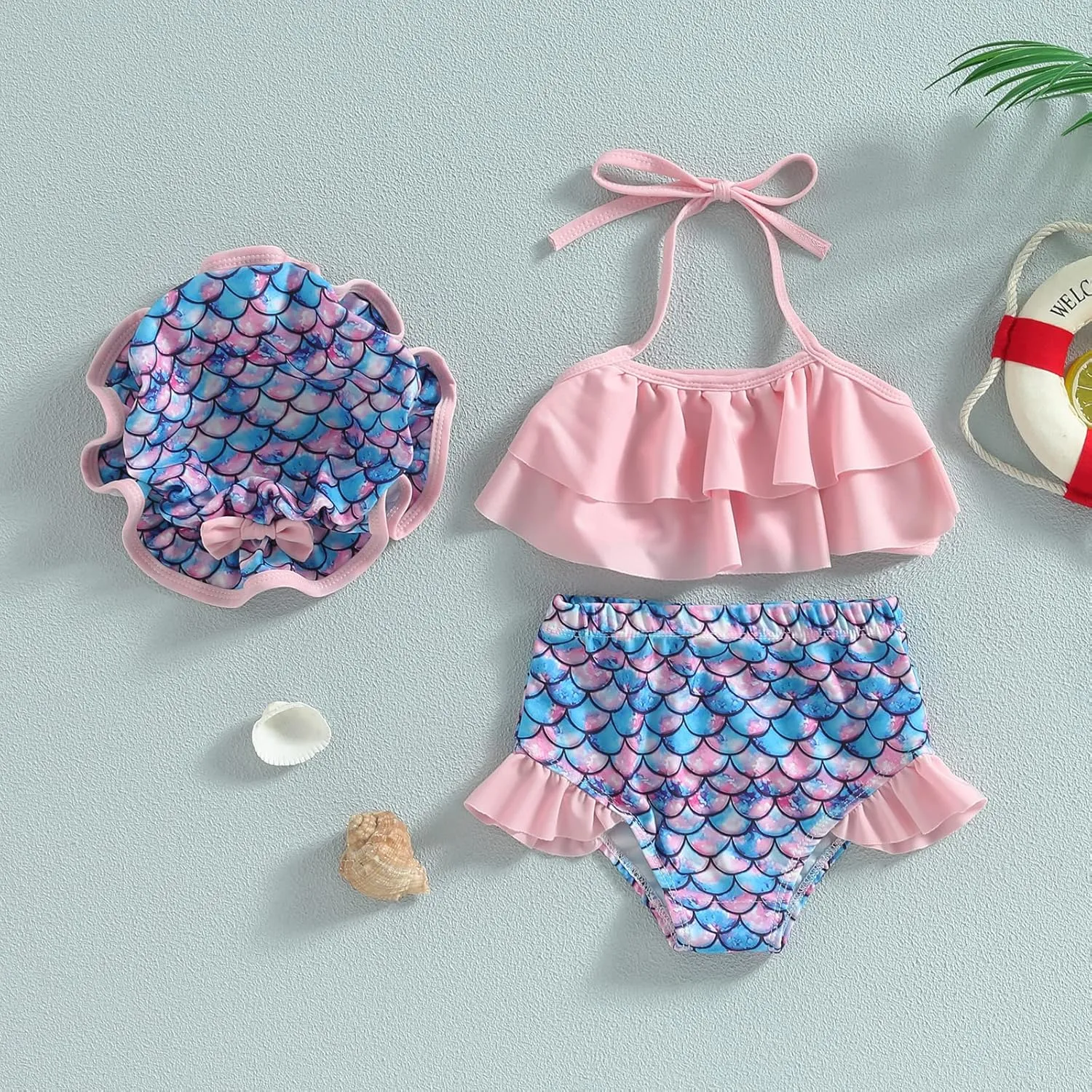Girls Swimsuit 2 Piece Bathing Suit Quick Dry Print Vest Ruffle Shorts Tankini Set Cover Up Beach Bikini Swimwear