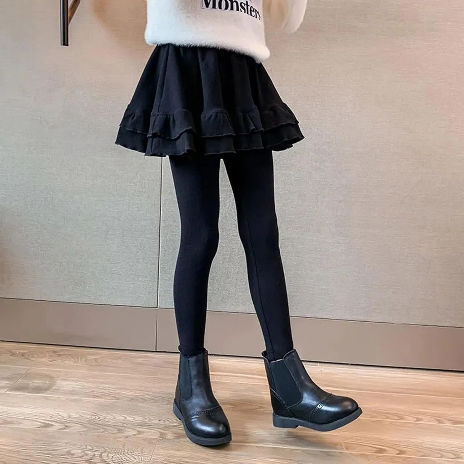 Girls Trendy Leggings with Skirt Kids Stretchy Cotton Ruffle Skirt Pants Leggings Skirts Ruffle Pants Bottoms Clothes