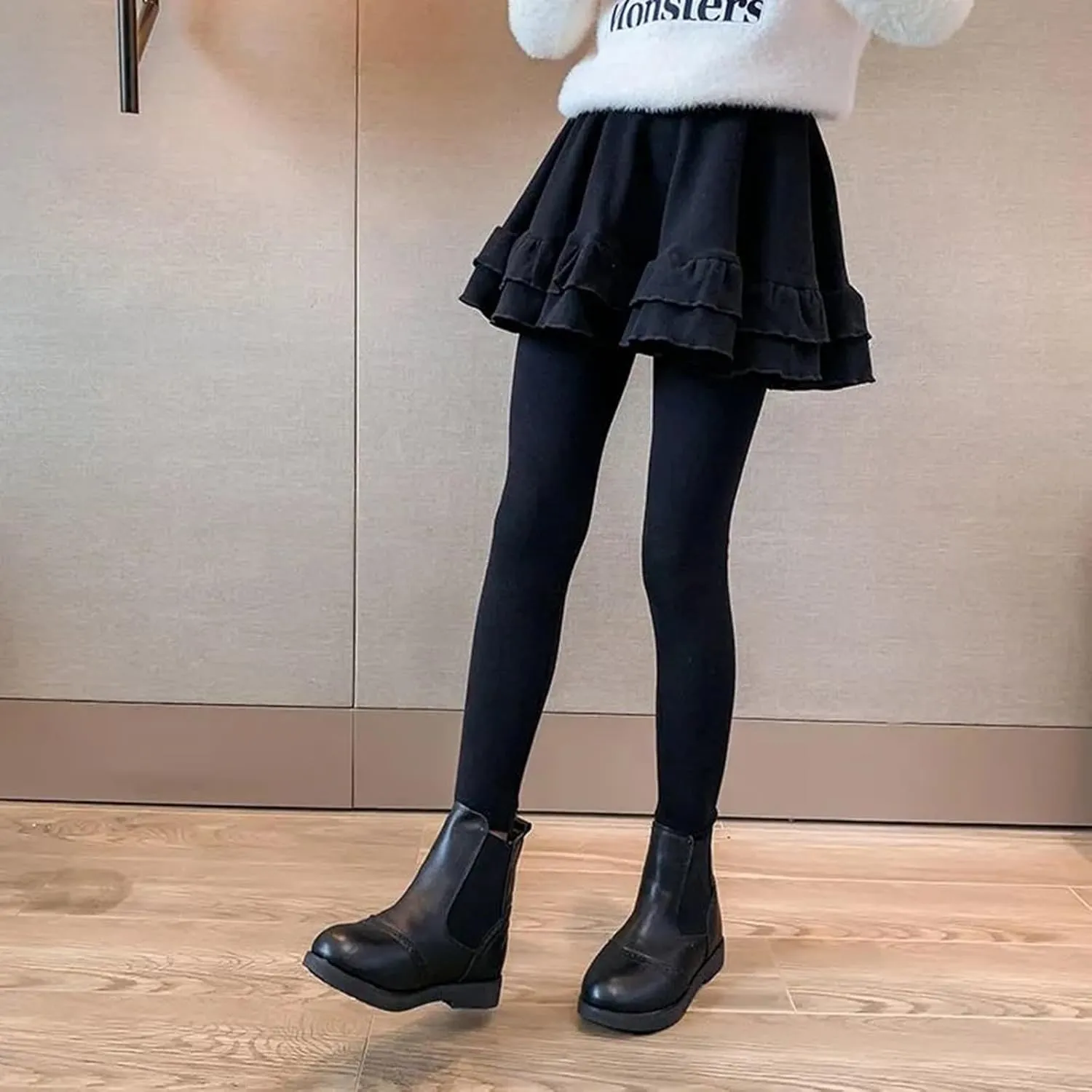 Girls Trendy Leggings with Skirt Kids Stretchy Cotton Ruffle Skirt Pants Leggings Skirts Ruffle Pants Bottoms Clothes