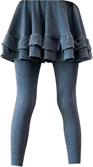Girls Trendy Leggings with Skirt Kids Stretchy Cotton Ruffle Skirt Pants Leggings Skirts Ruffle Pants Bottoms Clothes