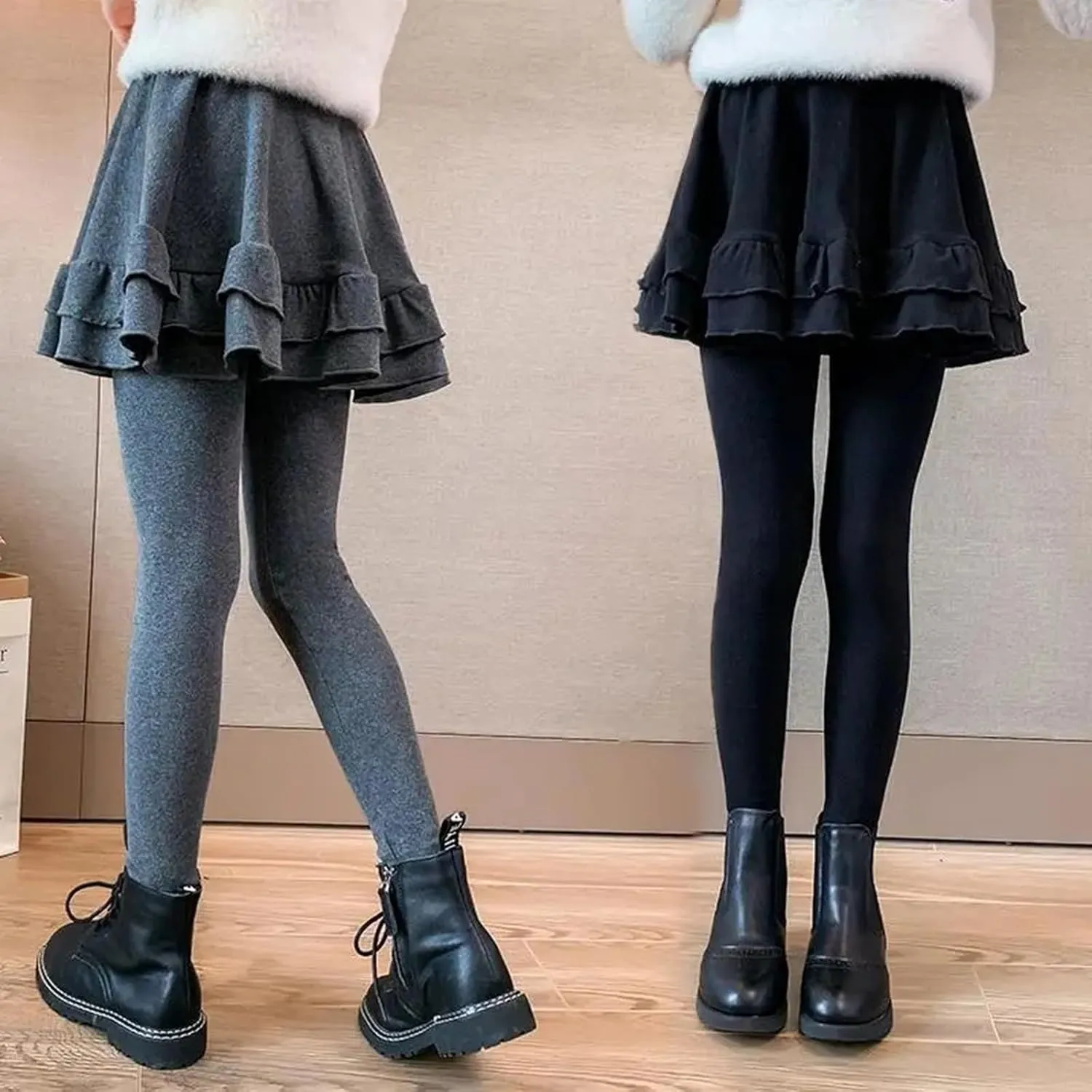Girls Trendy Leggings with Skirt Kids Stretchy Cotton Ruffle Skirt Pants Leggings Skirts Ruffle Pants Bottoms Clothes