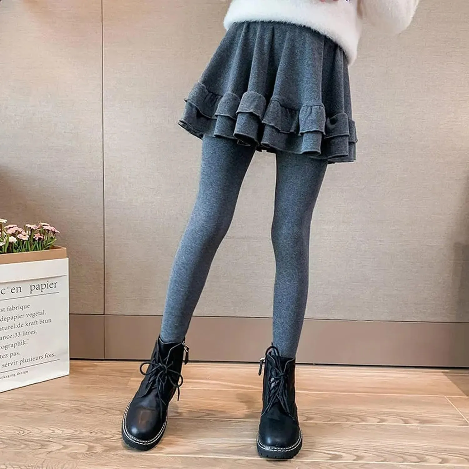 Girls Trendy Leggings with Skirt Kids Stretchy Cotton Ruffle Skirt Pants Leggings Skirts Ruffle Pants Bottoms Clothes