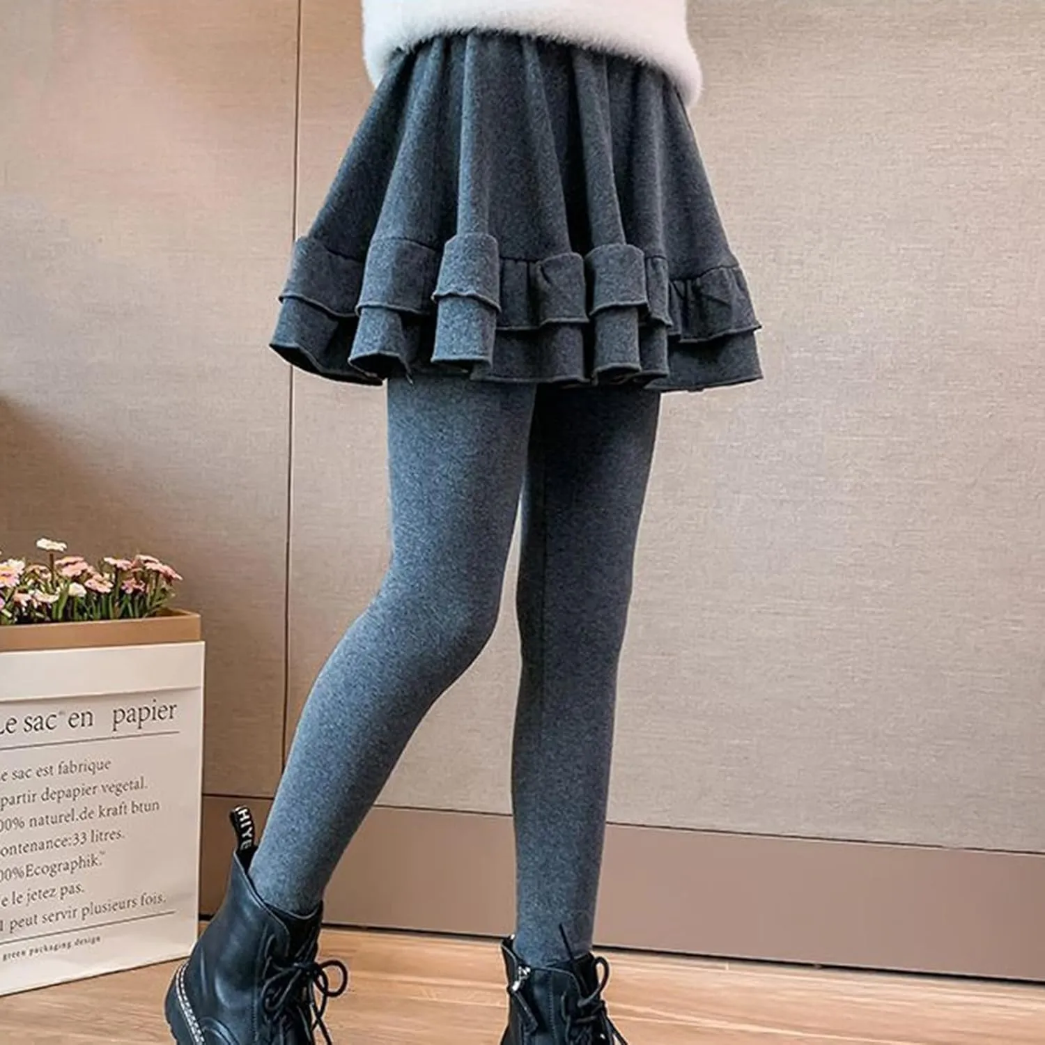 Girls Trendy Leggings with Skirt Kids Stretchy Cotton Ruffle Skirt Pants Leggings Skirts Ruffle Pants Bottoms Clothes