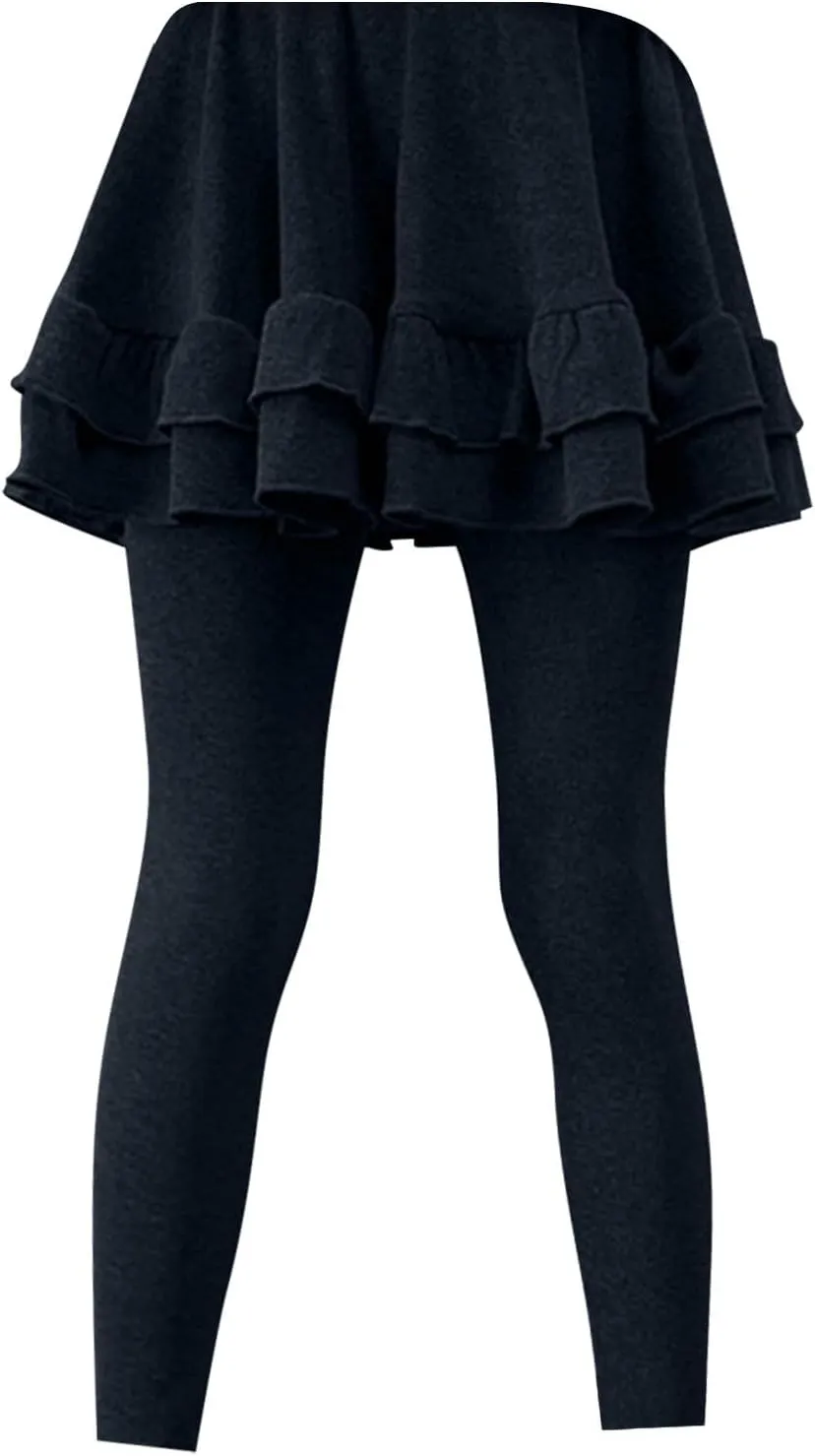 Girls Trendy Leggings with Skirt Kids Stretchy Cotton Ruffle Skirt Pants Leggings Skirts Ruffle Pants Bottoms Clothes