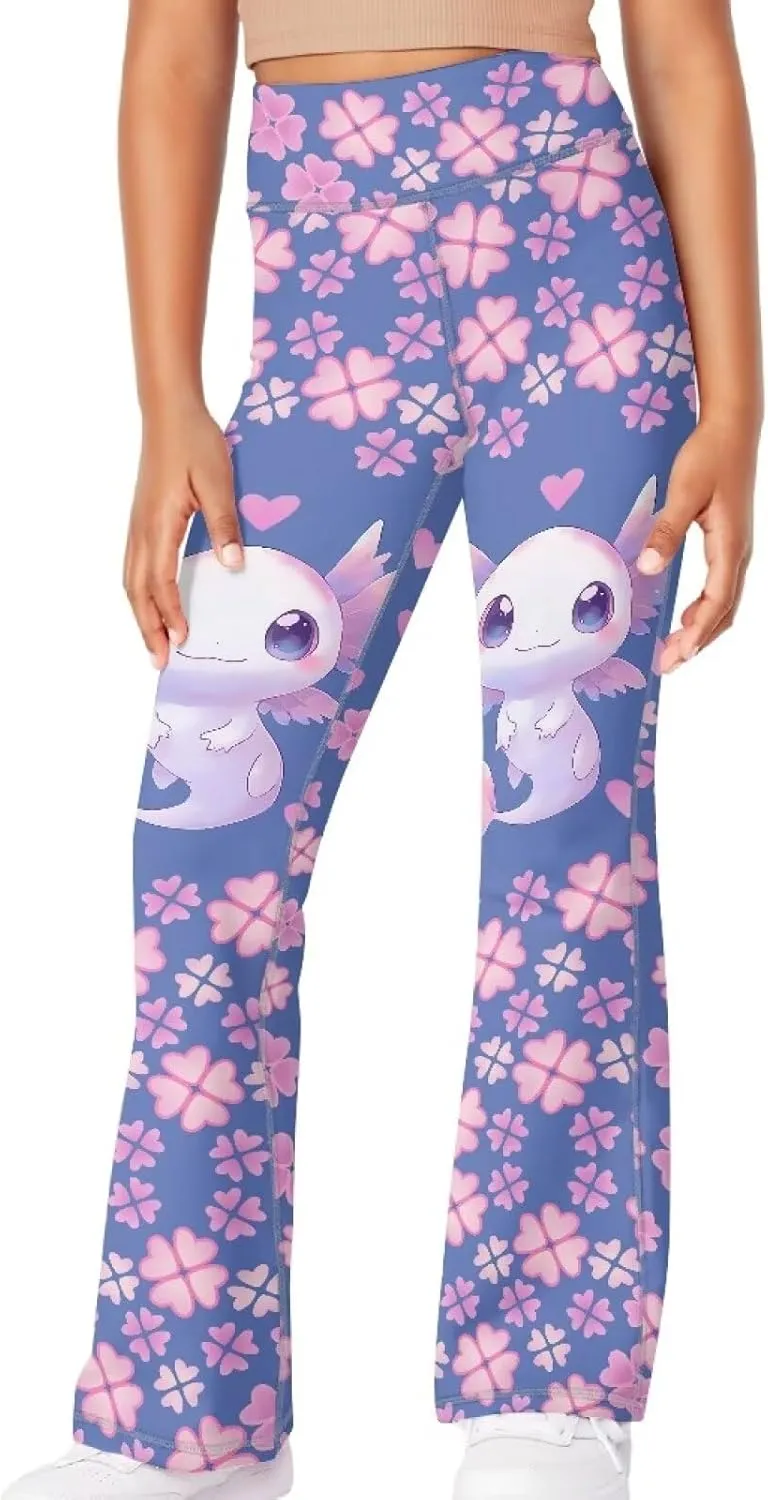 Girls Yoga Pants High-Waisted Wide Leg Flared Leggings for Children 5-14 Years Cute Bell Bottoms