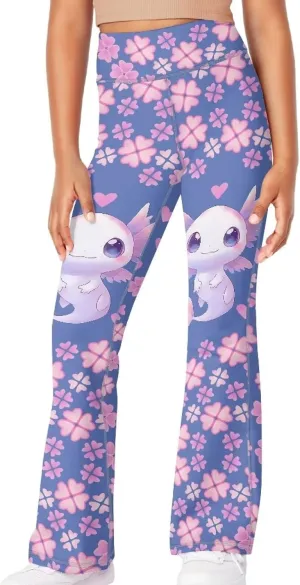Girls Yoga Pants High-Waisted Wide Leg Flared Leggings for Children 5-14 Years Cute Bell Bottoms